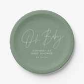 Baby shower script moderne sage green elegant papieren bordje (Voorkant)