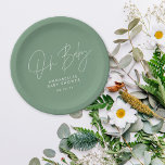 Baby shower script moderne sage green elegant papieren bordje<br><div class="desc">Baby shower script modern sage groen elegant feestuitnodigingsontwerp. Ideaal genderneutraal ontwerp. Perfecte coördinerende lente,  zomerherfst,  het ontwerp van het herfst winterbaby shower.</div>