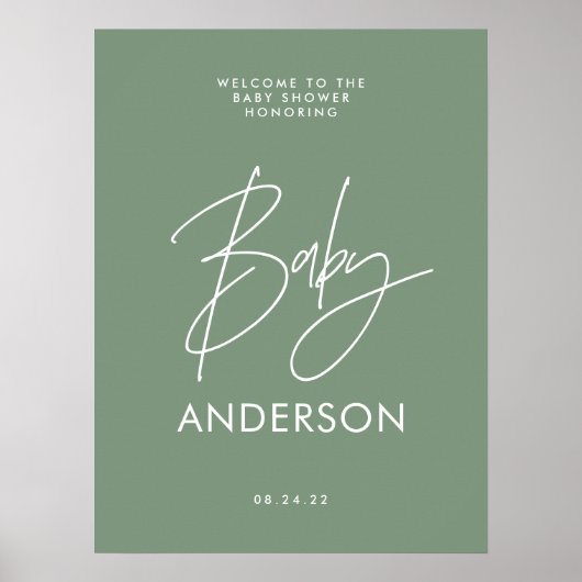 Baby shower script moderne sage green elegant poster (Voorkant)