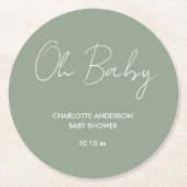 Baby shower script moderne sage green elegant ronde kartonnen onderzetter (Voorkant)