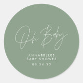Baby shower script moderne sage green elegant ronde sticker (Voorkant)