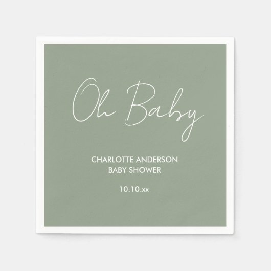 Baby shower script moderne sage green elegant servet (Voorkant)