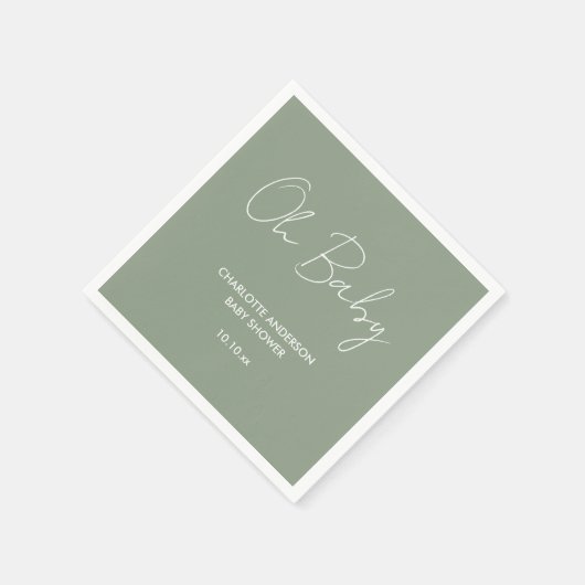 Baby shower script moderne sage green elegant servet (Hoek)