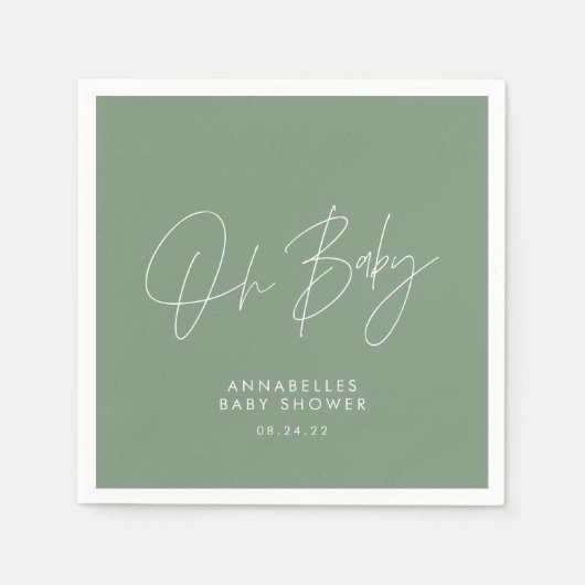 Baby shower script moderne sage green elegant servet (Voorkant)