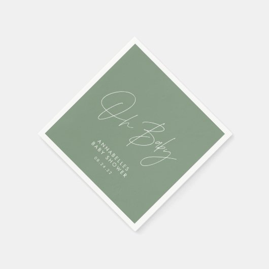 Baby shower script moderne sage green elegant servet (Hoek)
