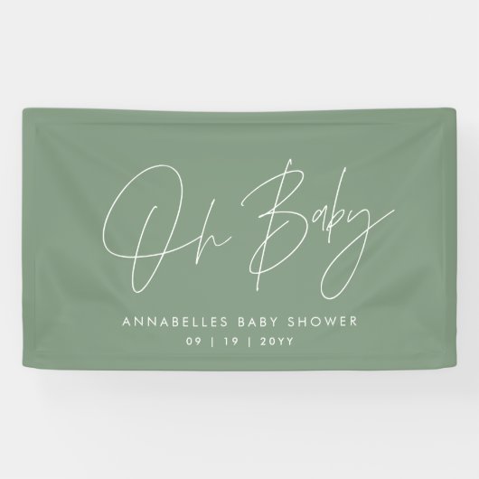 Baby shower script moderne sage green elegant spandoek (Horizontaal)