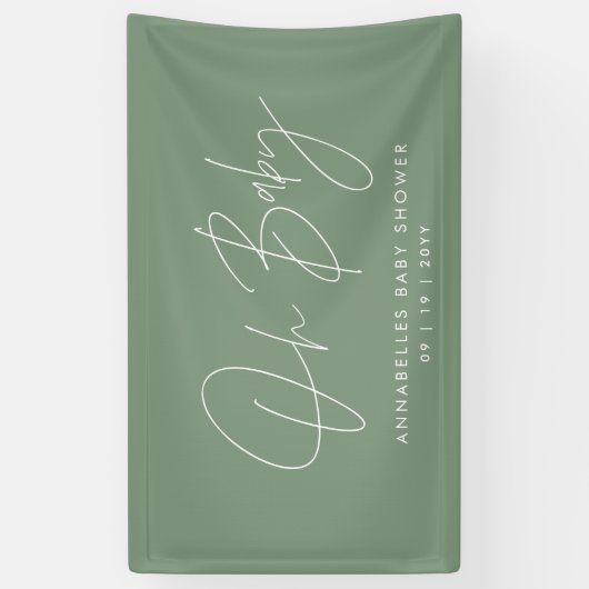 Baby shower script moderne sage green elegant spandoek (Verticaal)