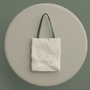 Baby shower script moderne sage green elegant tote bag