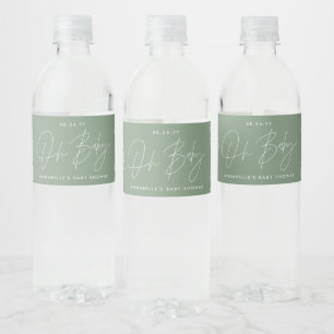 Baby shower script moderne sage green elegant waterfles etiket