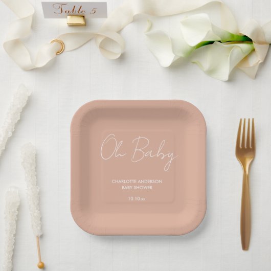 Baby shower script moderne wazige roze elegant papieren bordje (Huwelijk)