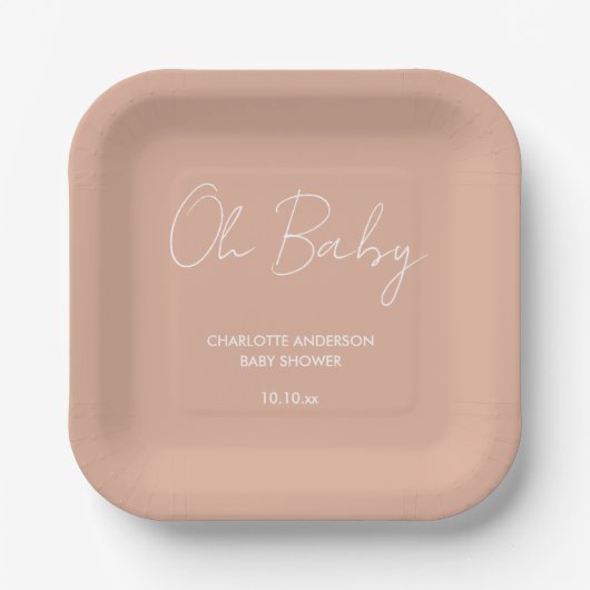 Baby shower script moderne wazige roze elegant papieren bordje (Voorkant)