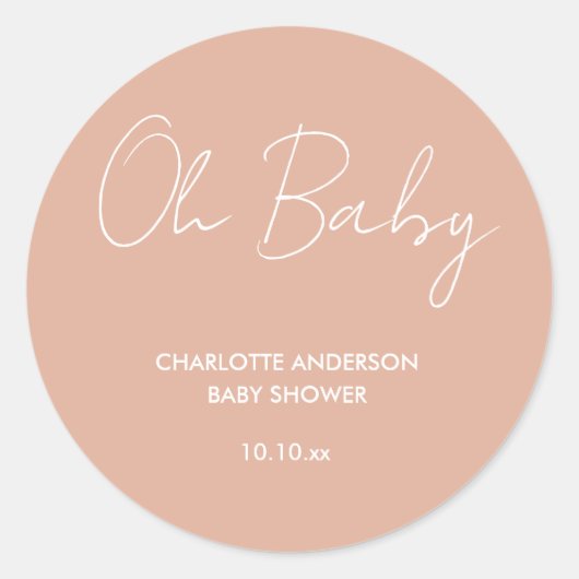Baby shower script moderne wazige roze elegant ronde sticker (Voorkant)