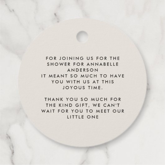 Baby shower script moderne zwarte witte elegant bedankjes labels (Achterkant)