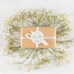 Baby shower script moderne zwarte witte elegant ronde sticker