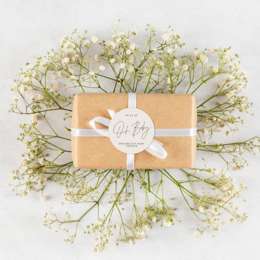 Baby shower script moderne zwarte witte elegant ronde sticker