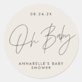 Baby shower script moderne zwarte witte elegant ronde sticker (Voorkant)