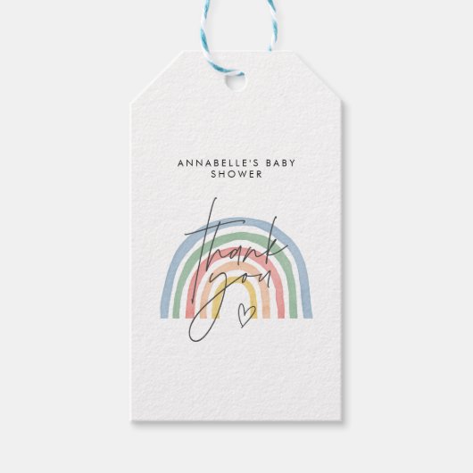 Baby shower script regenboog dank u cadeaulabel (Voorkant)