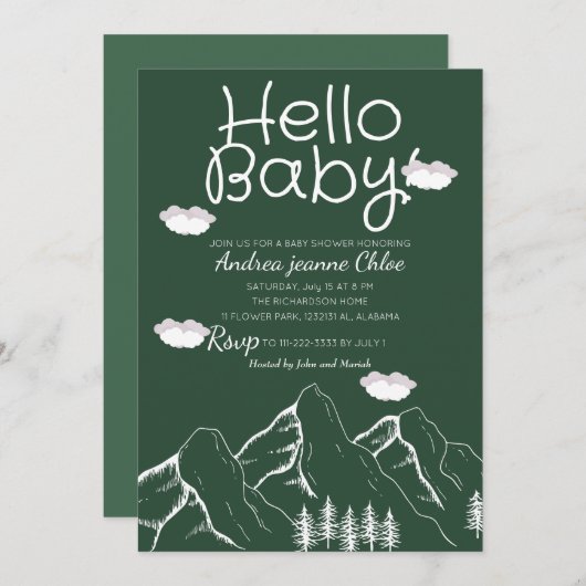 Baby shower script Simple Adventure Mountain Kaart (Voorkant / Achterkant)