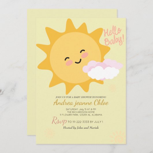 Baby shower script Sunshine Simple Modern elegant Kaart (Voorkant / Achterkant)