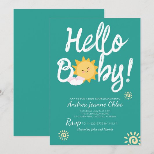 Baby shower script Sunshine Simple Modern elegant Kaart (Voorkant / Achterkant)