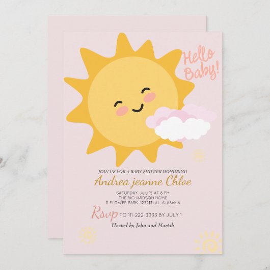 Baby shower script Sunshine Simple Modern elegant Kaart (Voorkant / Achterkant)