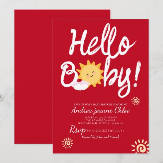 Baby shower script Sunshine Simple Modern elegant Kaart (Voorkant / Achterkant)