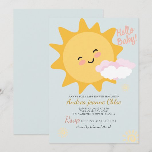 Baby shower script Sunshine Simple Modern elegant Kaart (Voorkant / Achterkant)