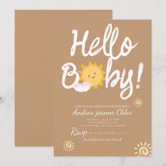 Baby shower script Sunshine Simple Modern elegant Kaart (Voorkant / Achterkant)