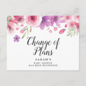 Baby Shower Script Watercolour Bloemen Uitgesteld Aankondigingskaart (Voorkant)