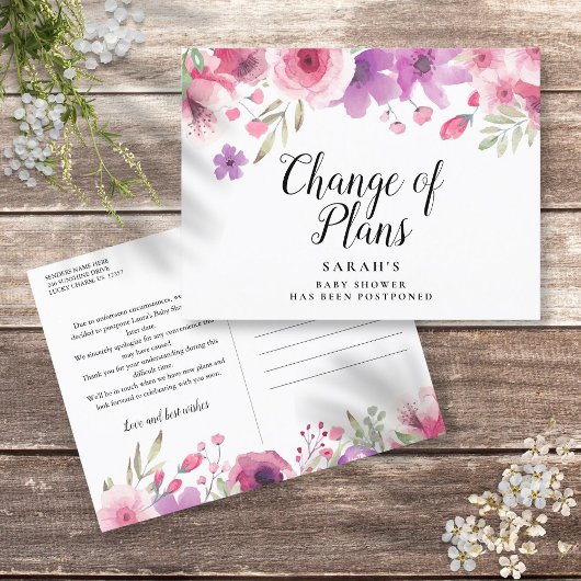Baby Shower Script Watercolour Bloemen Uitgesteld Aankondigingskaart