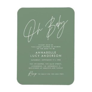 Baby shower scriptpagina groene elegante uitnodigi magneet