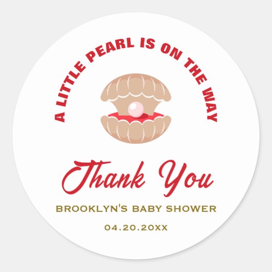Baby shower Seashell A Little Pearl is onderweg Ronde Sticker (Voorkant)