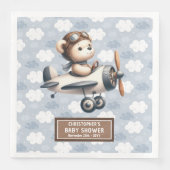 Baby shower servetten blauw teddybeer pilotthema (Voorkant)