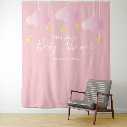 Baby Shower Sfeervolle Roze Foto Booth Achtergrond Wandkleed (In situ)