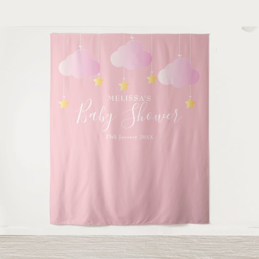 Baby Shower Sfeervolle Roze Foto Booth Achtergrond Wandkleed (Voorkant)