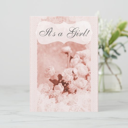 Baby shower Shabby Chic Pink Peony Flowers Kaart (Staand voorkant)