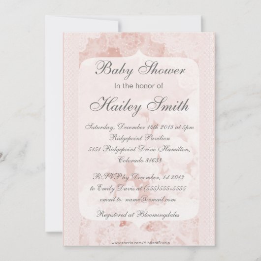 Baby shower Shabby Chic Pink Peony Flowers Kaart (Achterkant)