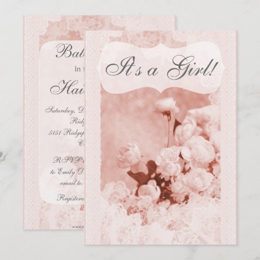 Baby shower Shabby Chic Pink Peony Flowers Kaart (Voorkant / Achterkant)