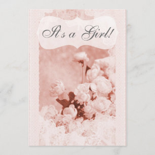 Baby shower Shabby Chic Pink Peony Flowers Kaart
