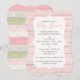 Baby shower Shabby Pink & Sage Green Rustic Wood I Kaart