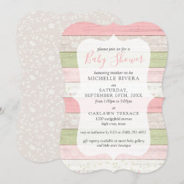 Baby shower Shabby Pink & Sage Green Rustic Wood Kaart