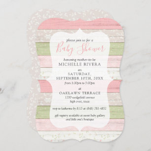 Baby shower Shabby Pink & Sage Green Rustic Wood Kaart