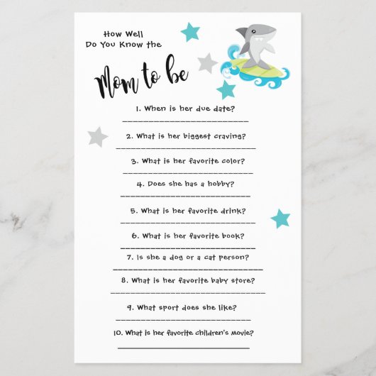 Baby Shower Shark How well you know the card Flyer (Voorkant)