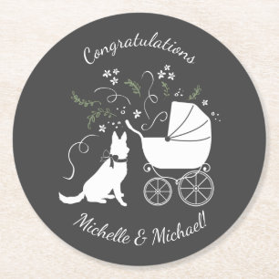 Baby shower Shepherd Dog Genderless Ronde Kartonnen Onderzetter