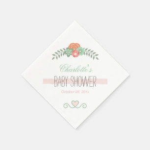 Baby shower Sierlijke Blush Pink Mint Green Floral Servetten