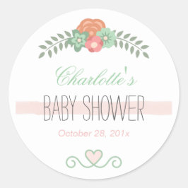 Baby shower Sierlijke Chic Roos Roze Blauwgroen Bl Ronde Sticker