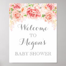Baby shower Sign Pink Waterverf Flowers