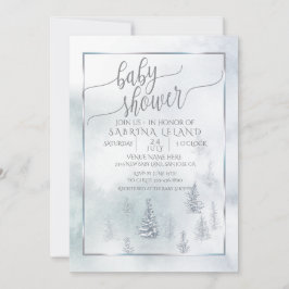 Baby Shower | Silver Blue Winter Wonderland Aankondiging