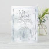 Baby Shower | Silver Blue Winter Wonderland Aankondiging (Staand voorkant)