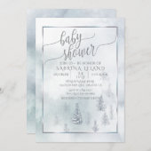 Baby Shower | Silver Blue Winter Wonderland Aankondiging (Voorkant / Achterkant)